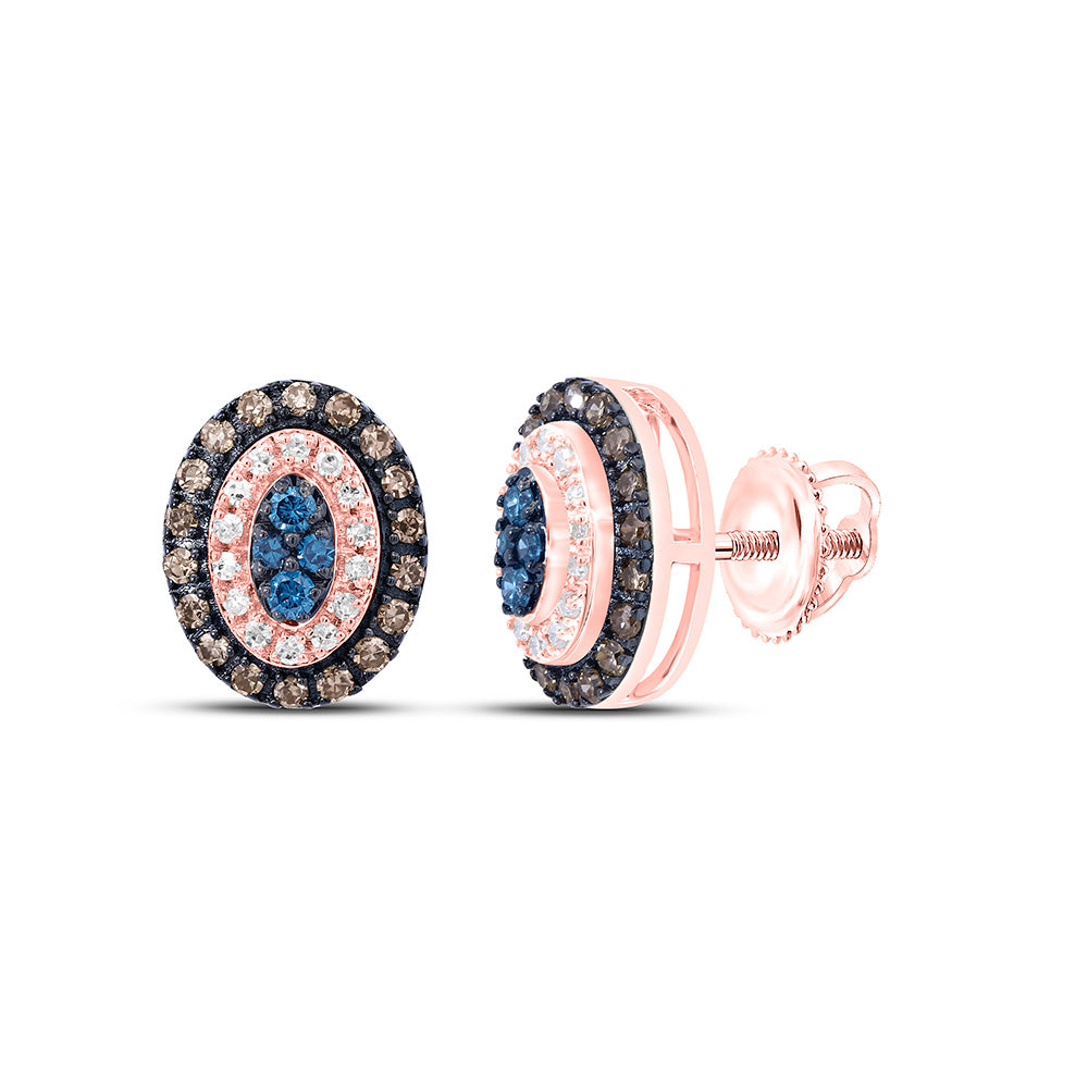 10k Gold 1/3 CTW-Natural Diamond Gift Cognac Natural, Blue Natural Diamondoval Earring