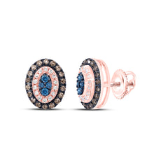 10k Gold 1/3 CTW-Natural Diamond Gift Cognac Natural, Blue Natural Diamondoval Earring