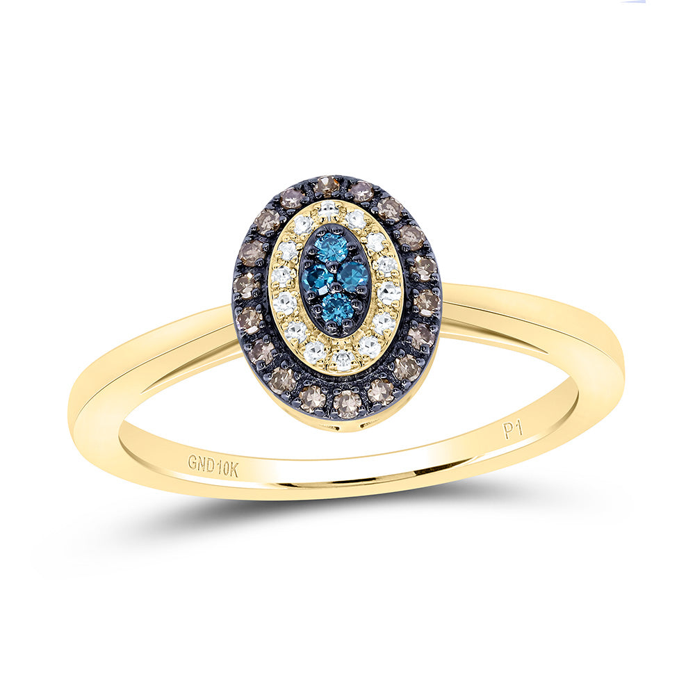10k Gold 1/6 CTW-Natural Diamond Gift Cognac Natural, Blue Natural Diamondoval Ring