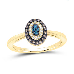 10k Gold 1/6 CTW-Natural Diamond Gift Cognac Natural, Blue Natural Diamondoval Ring