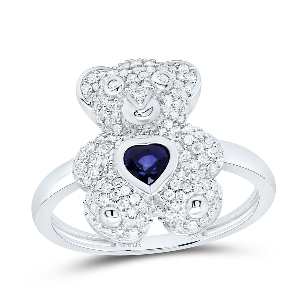 10k Gold 1/2 CTW-Natural Diamond 4MM Hs-Bs Natural Gemstone Heart Teddy Bear Ring