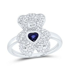 10k Gold 1/2 CTW-Natural Diamond 4MM Hs-Bs Natural Gemstone Heart Teddy Bear Ring