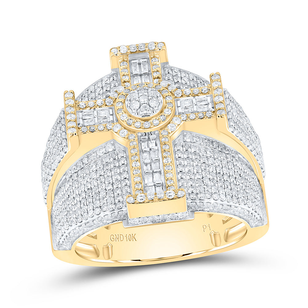 10k Gold 2 1/4 CTW-Natural Diamond Cross Mens Ring