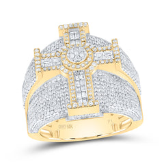 10k Gold 2 1/4 CTW-Natural Diamond Cross Mens Ring