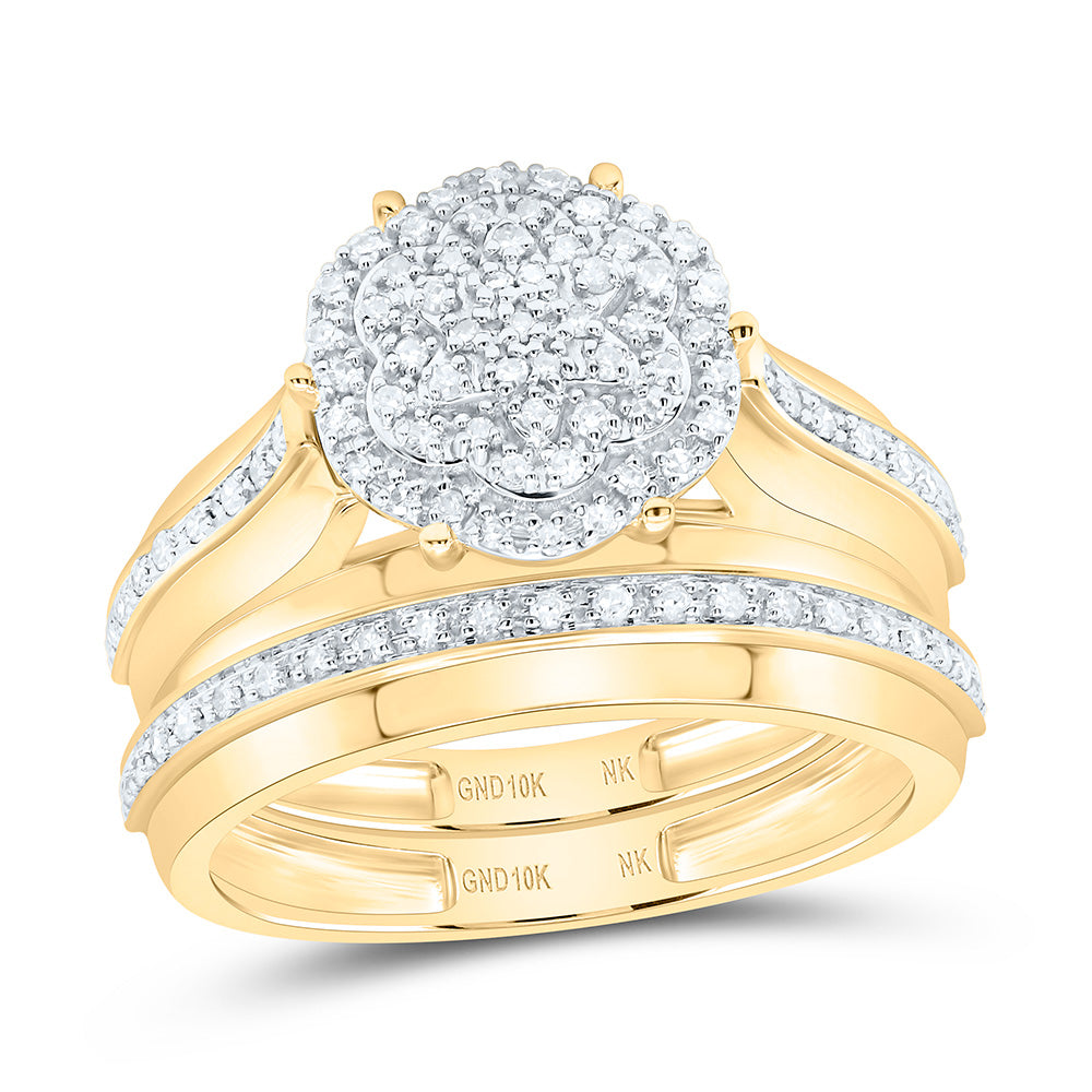 10k Gold 1/2 CTW-Natural Diamond Fashion Flower Trio Set