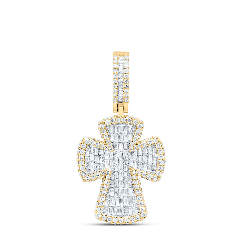 10k Gold 1 3/4 CTW-Natural Diamond Cross Mens Charm