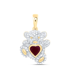 10k Gold 3/8 CTW-Natural Diamond 5MM Hs-Ru Natural Gemstone Heart Teddy Bear Pendant