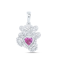 10k Gold 3/8 CTW-Natural Diamond 5MM Hs-Pi Sapp Natural Gemstone Heart Teddy Bear Pendant