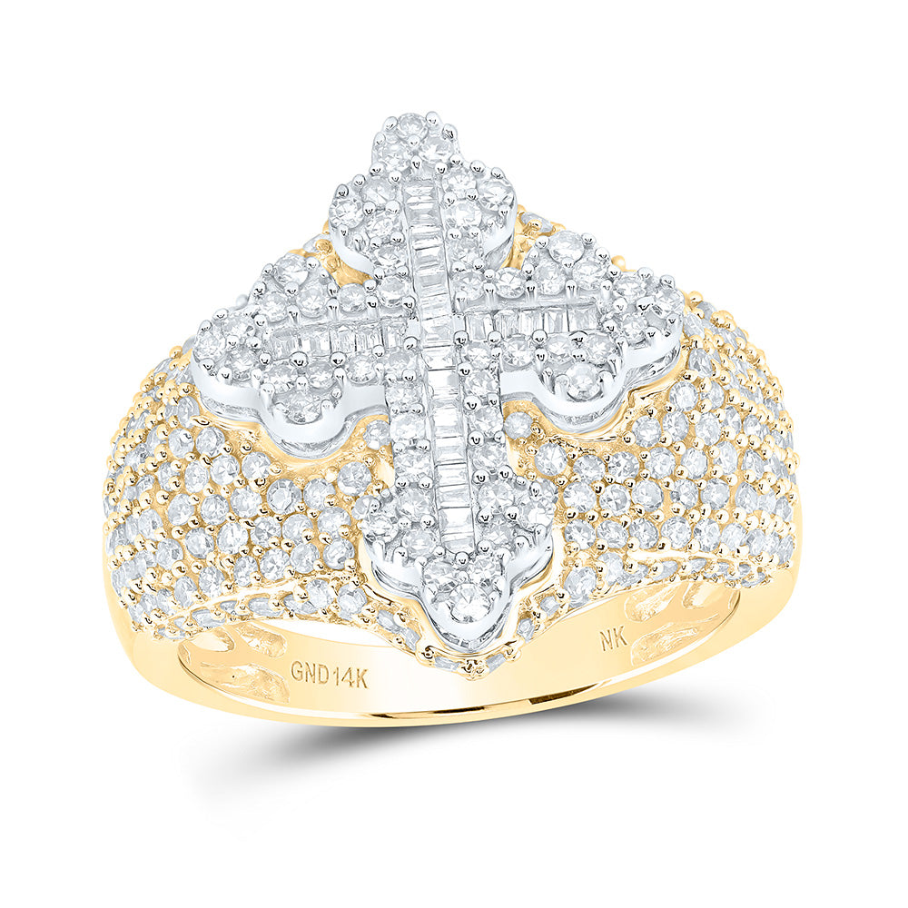 14k Gold 2 CTW-Natural Diamond Men'S Cross Ring