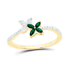 14k Gold 1/5 CTW-Natural Diamond 1/10 CTW-Mq-Em Natural Gemstone Flower Ring 1.4
