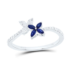 14k Gold 1/5 CTW-Natural Diamond 1/10 CTW-Mq-Bs Natural Gemstone Flower Ring 1.4