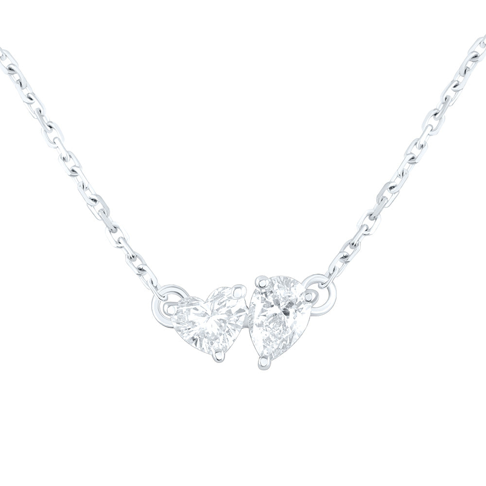 14k Gold 1/2 CTW-Natural Diamond I1-Ij 1/4 Ct-Cht, 1/4 Ct-Cps, 2 Stone Necklace (18 Inch )