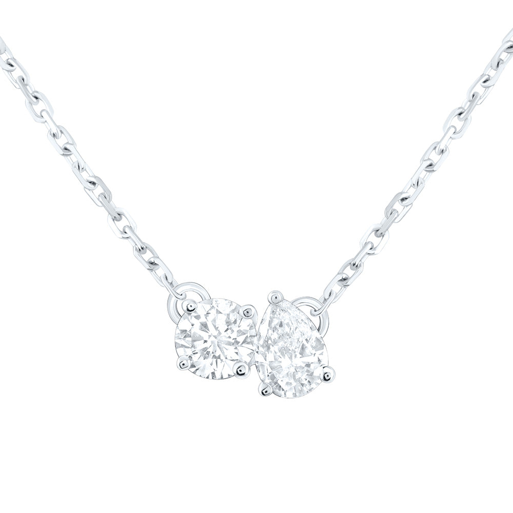 14k Gold 1/2 CTW-Natural Diamond I1-Ij 1/4 Ct-Crd, 1/4 Ct-Cps, 2 Stone Necklace (18 Inch )