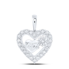 Sterling Silver 1/10 CTW-Natural Diamond Gift "Mom" Flower Heart Pendant