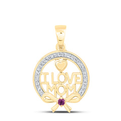 10k Gold 1/10 CTW-Natural Diamond 1.8MM Rd-Pi Sapp Natural Gemstone Heart "I Love Mom" Pendant