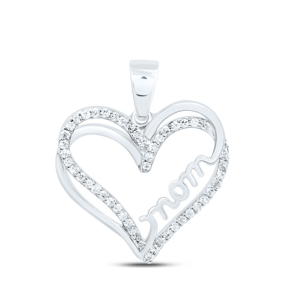 10k Gold 1/8 CTW-Natural Diamond Gift "Mom" Heart Pendant