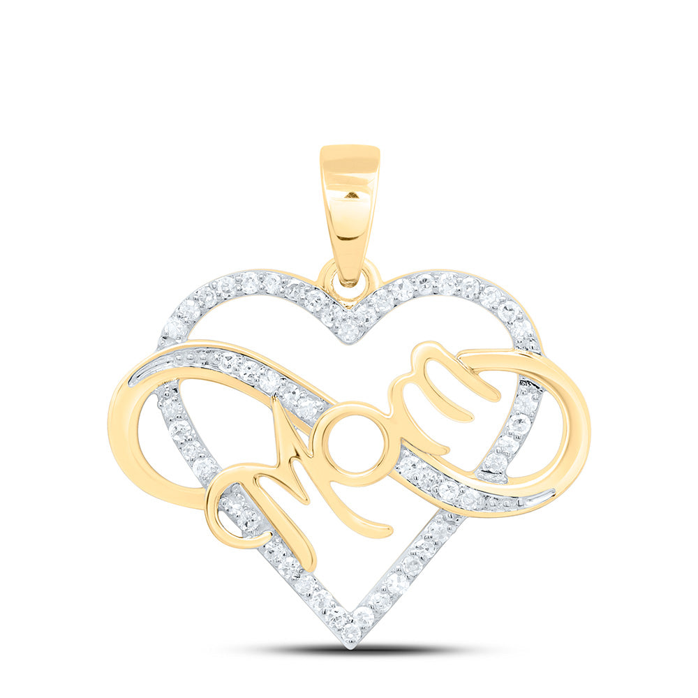 10k Gold 1/6 CTW-Natural Diamond Gift "Mom" Heart Pendant