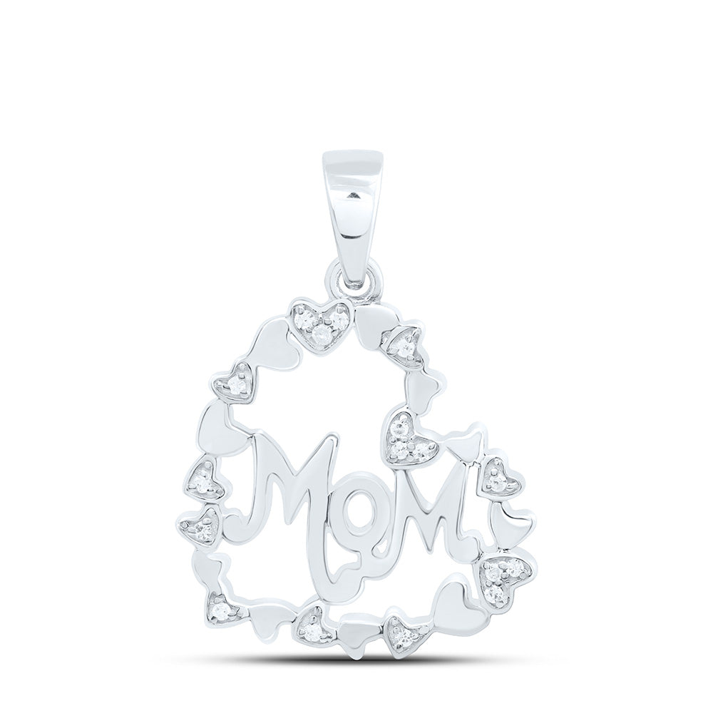 Sterling Silver 1/20 CTW-Natural Diamond Gift "Mom" Heart Pendant