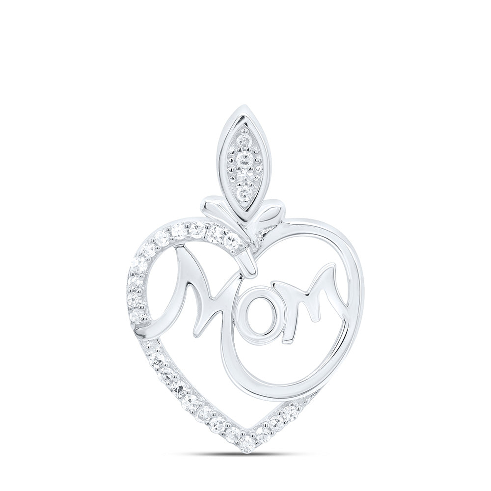 Sterling Silver 1/12 CTW-Natural Diamond Gift "Mom" Heart Pendant