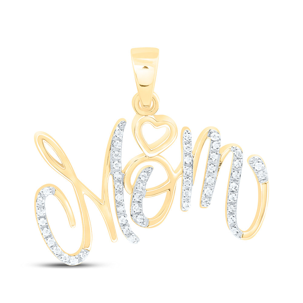 10k Gold 1/10 CTW-Natural Diamond Gift Heart"Mom" Pendant