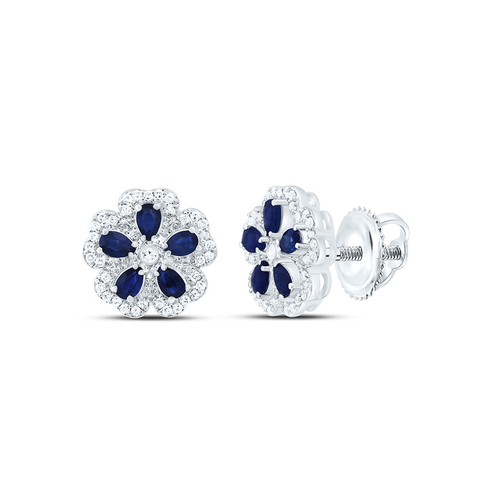 14k Gold 1/6 CTW-Natural Diamond 5/8 CTWpear-Bs Natural Gemstone Flower Earring