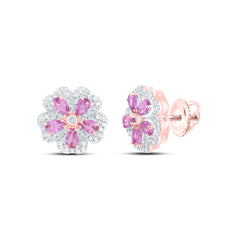 14k Gold 1/6 CTW-Natural Diamond 5/8 CTWpear-Ps Natural Gemstone Flower Earring