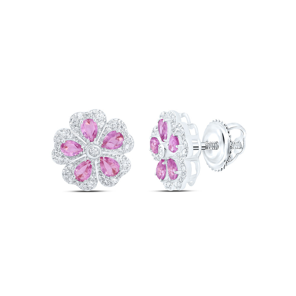 14k Gold 1/2 CTW-Natural Diamond 2 CTWpear-Pi Sapp Natural Gemstone Flower Earring