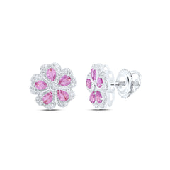 14k Gold 1/2 CTW-Natural Diamond 2 CTWpear-Pi Sapp Natural Gemstone Flower Earring