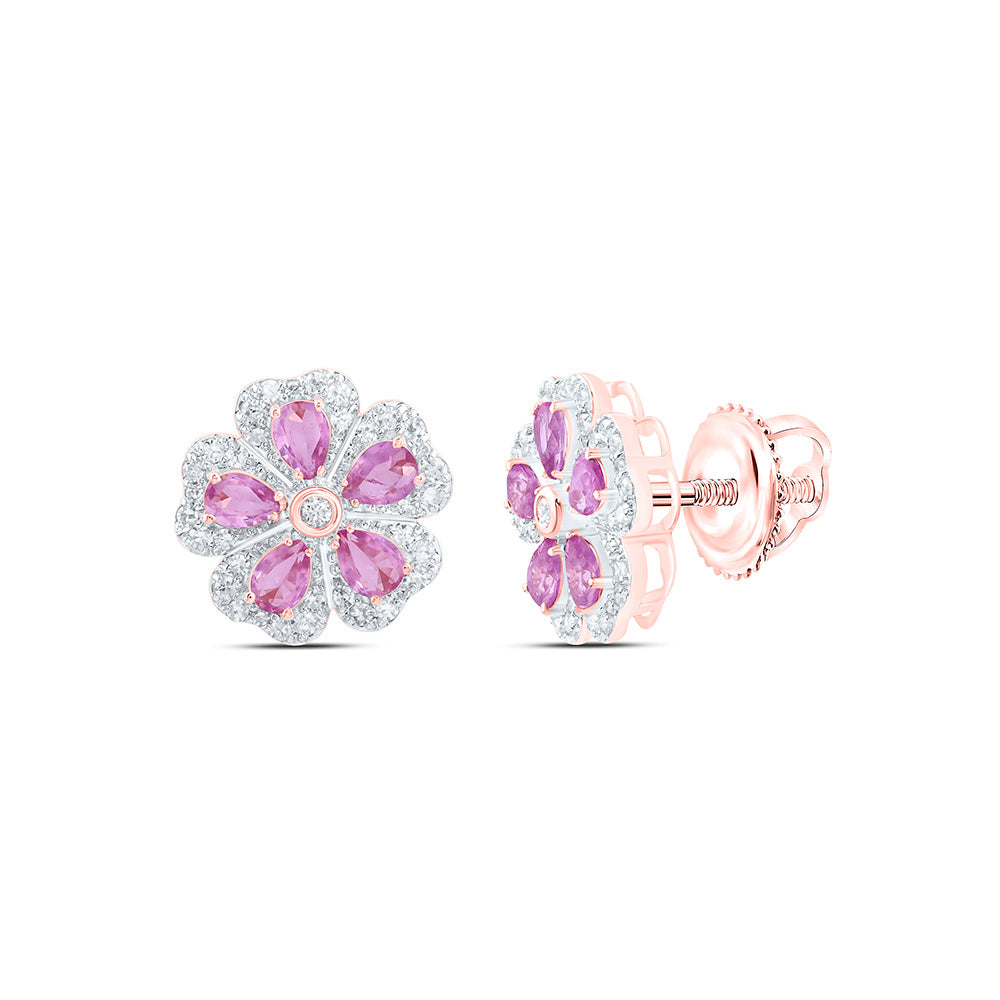 14k Gold 1/2 CTW-Natural Diamond 2 CTWpear-Ps Natural Gemstone Flower Earring