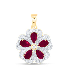 14k Gold 1/3 CTW-Natural Diamond 1 CTWpear-Ru Natural Gemstone Flower Pendant