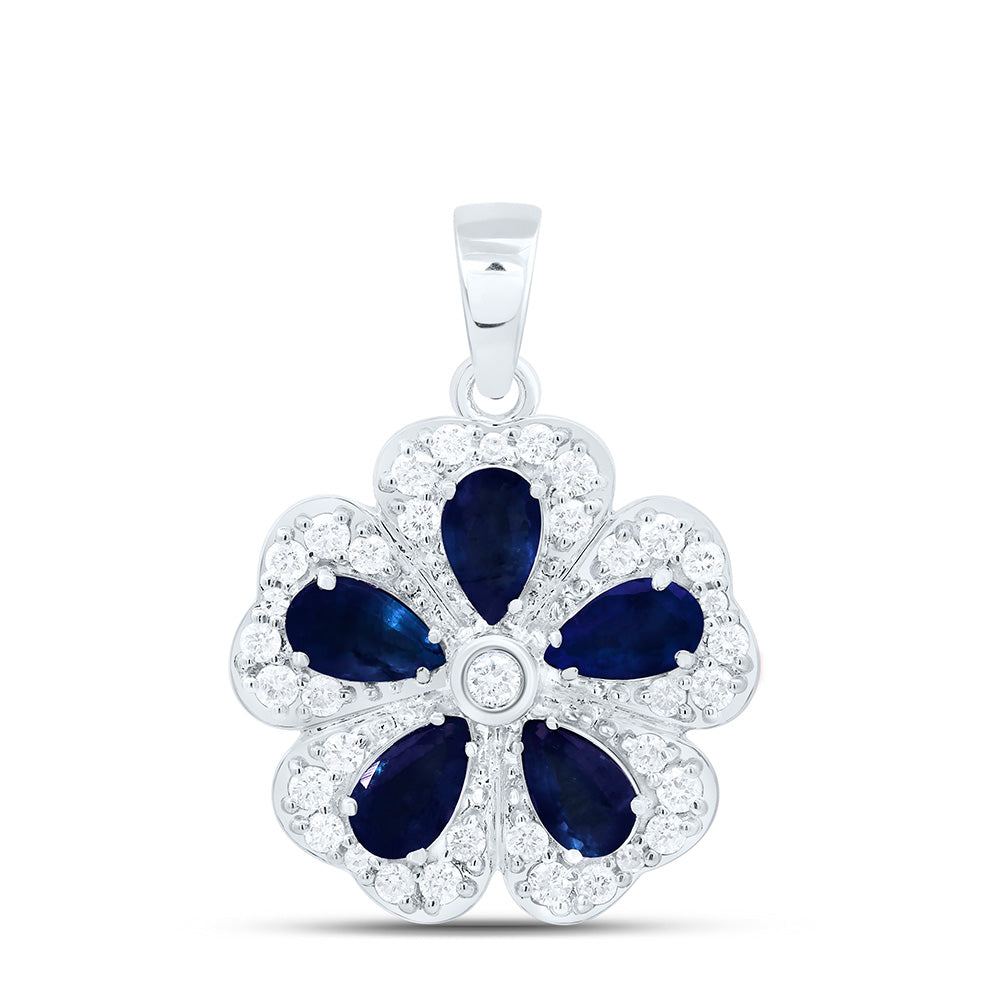 14k Gold 1/3 CTW-Natural Diamond 1 3/8 CTWpear-Bs Natural Gemstone Flower Pendant
