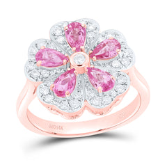 14k Gold 1/3 CTW-Natural Diamond 1 1/3 CTWpear-Ps Natural Gemstone Flower Ring