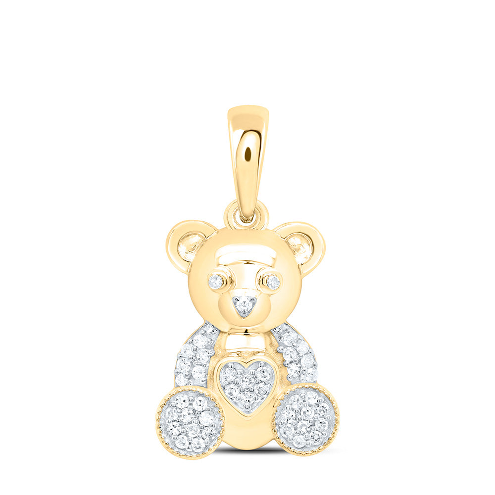 10k Gold 1/8 CTW-Natural Diamond Gift Heart Teddy Bear Pendant