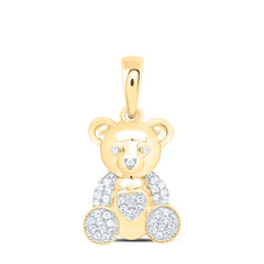 10k Gold 1/8 CTW-Natural Diamond Gift Heart Teddy Bear Pendant