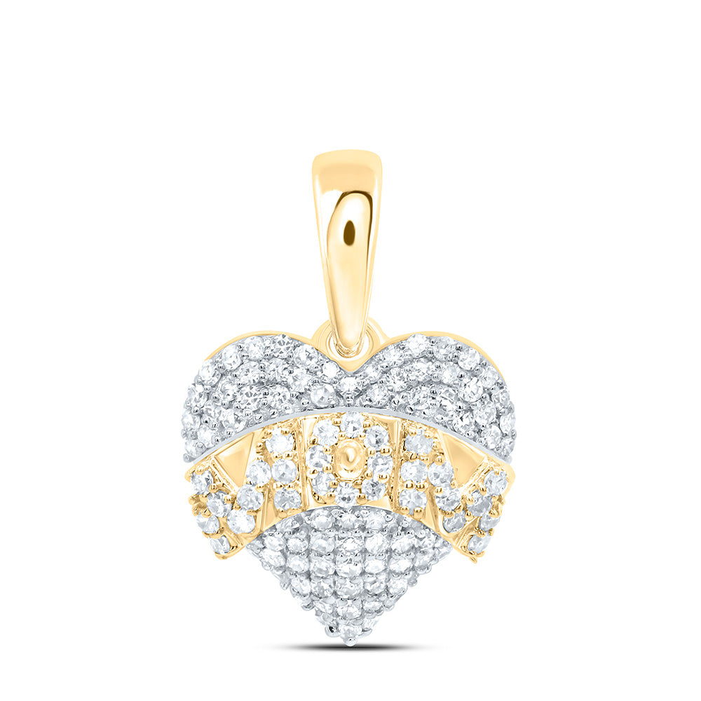 10k Gold 1/3 CTW-Natural Diamond Gift "Mom" Heart Pendant
