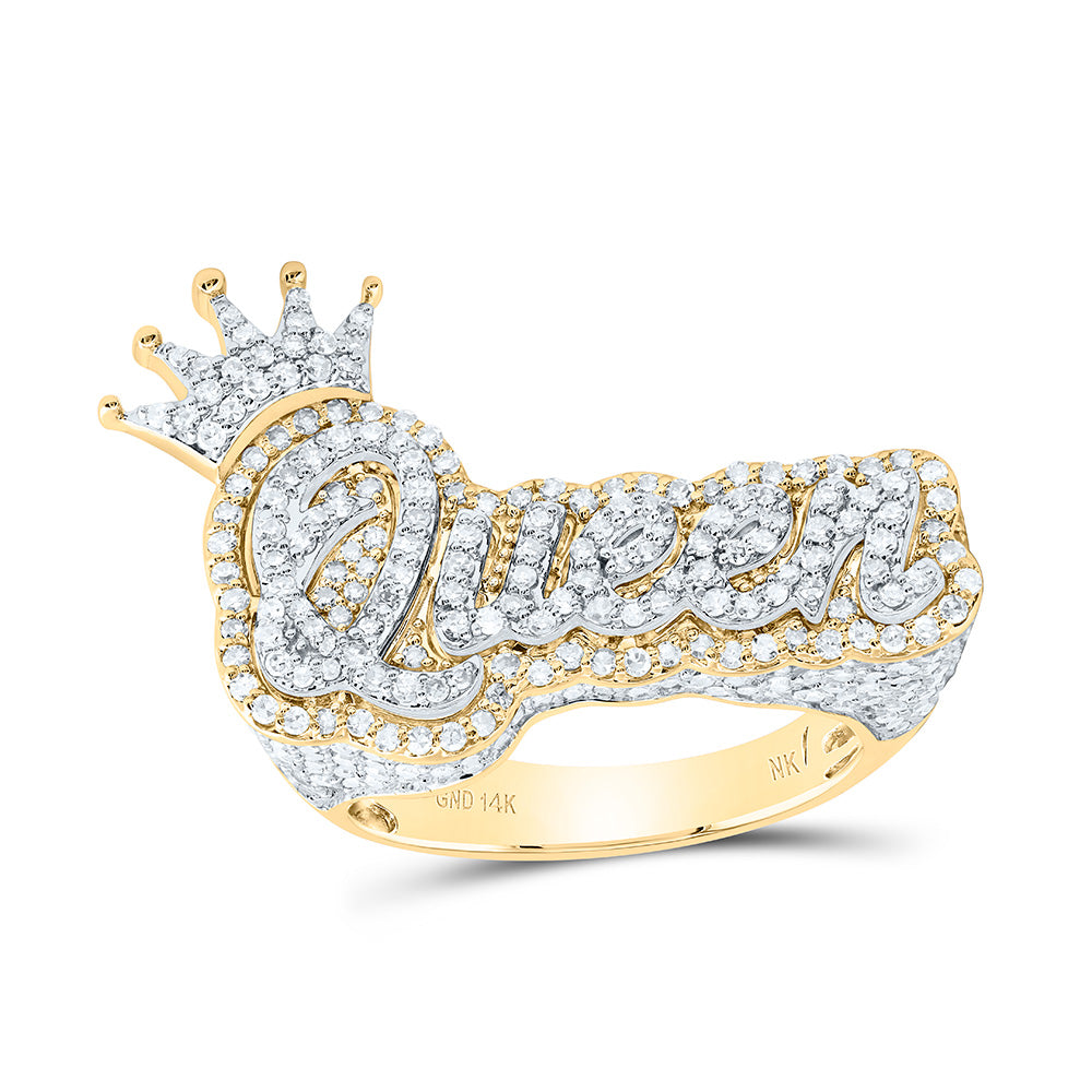 14k Gold 1 5/8 CTW-Natural Diamond Fashion "Queen" With Crown Ring