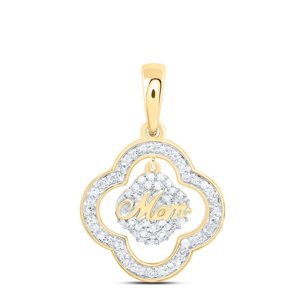 10k Gold 1/5 CTW-Natural Diamond Gift "Mom" Clover Pendant