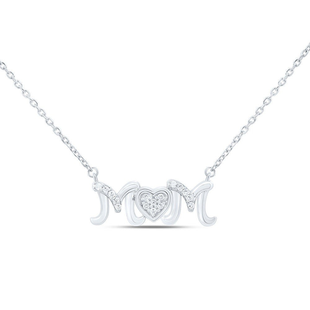Sterling Silver 1/12 CTW-Natural Diamond Gift Heart "Mom" Necklace (18 Inch )
