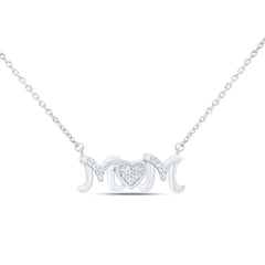 Sterling Silver 1/12 CTW-Natural Diamond Gift Heart "Mom" Necklace (18 Inch )