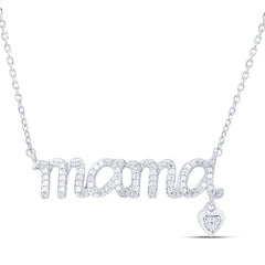 Sterling Silver 1/10 CTW-Natural Diamond Gift Heart "Mama" Necklace (18 Inch )