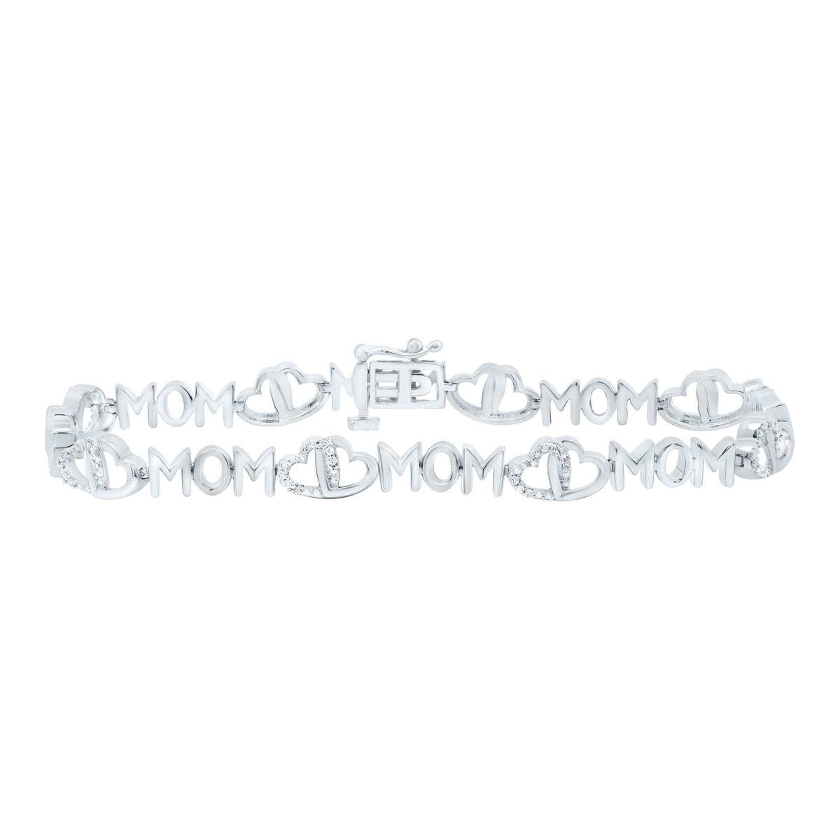 Sterling Silver 1/6 CTW-Natural Diamond Gift Heart "Mom" Bracelet (7Inch )