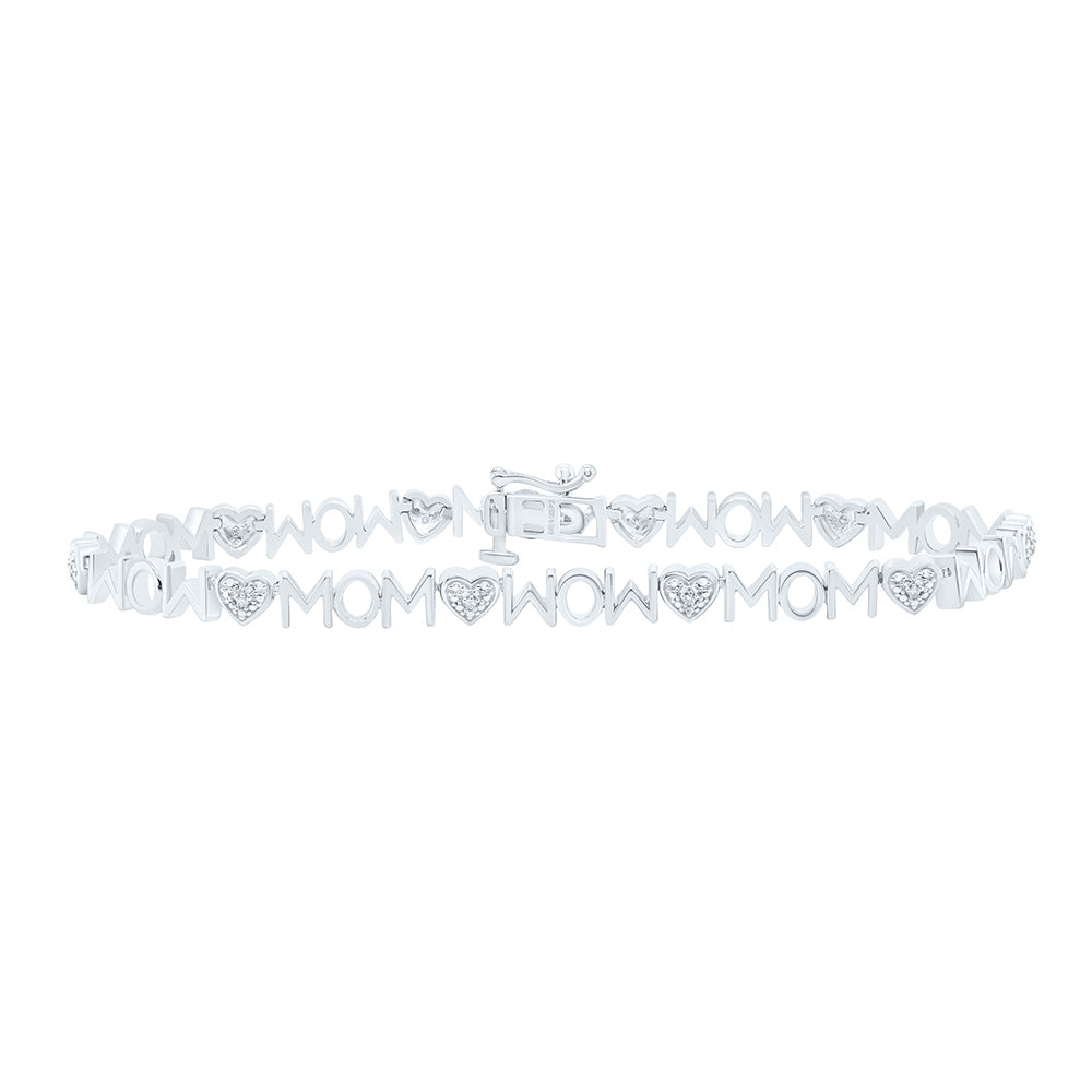 Sterling Silver 1/20 CTW-Natural Diamond Gift Heart "Mom" Bracelet (7Inch )