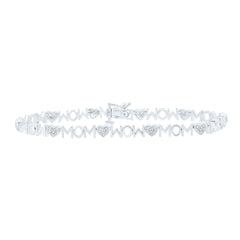 Sterling Silver 1/20 CTW-Natural Diamond Gift Heart "Mom" Bracelet (7Inch )