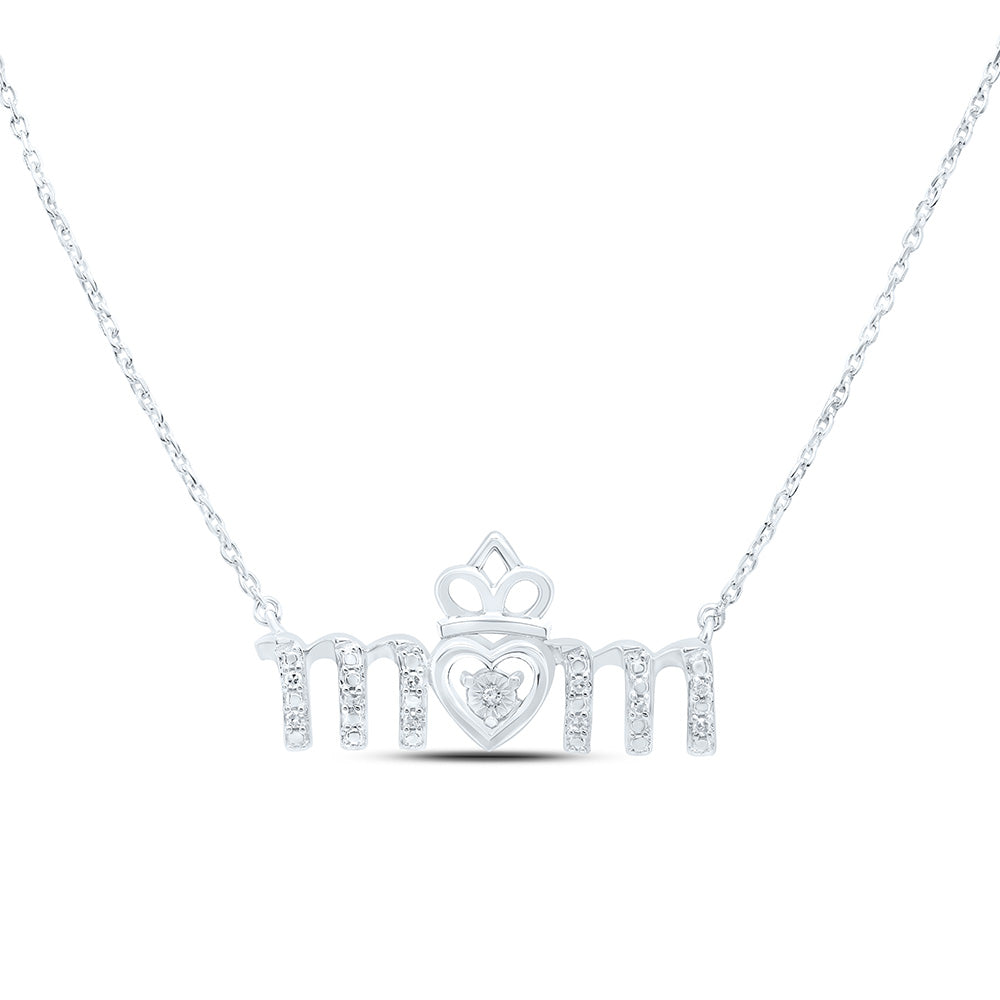 Sterling Silver 1/20 CTW-Natural Diamond Gift Heart "Mom"Necklace (18 Inch )