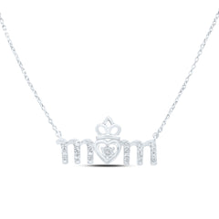 Sterling Silver 1/20 CTW-Natural Diamond Gift Heart "Mom"Necklace (18 Inch )
