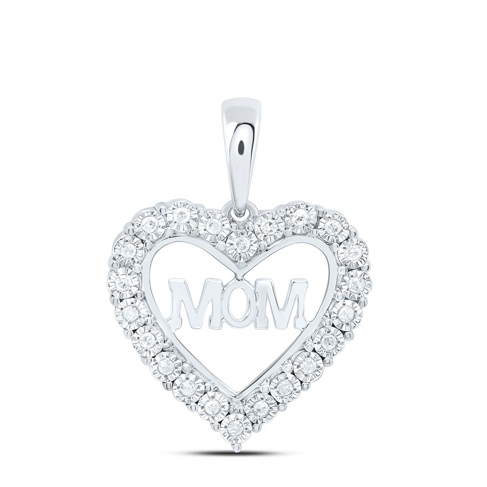 Sterling Silver 1/10 CTW-Natural Diamond Gift "Mom" Heart Fanuk Pendant