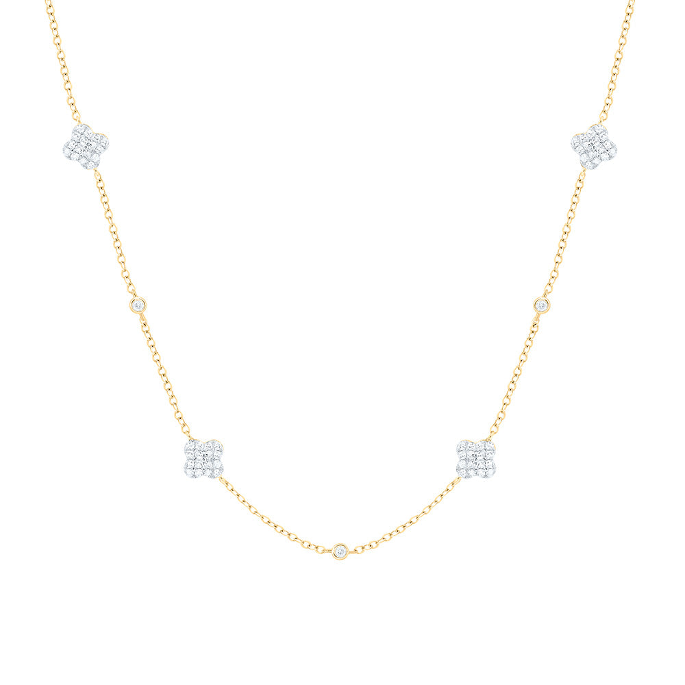 10k Gold 1/3 CTW-Natural Diamond Fashion Clover Necklace (18 Inch )