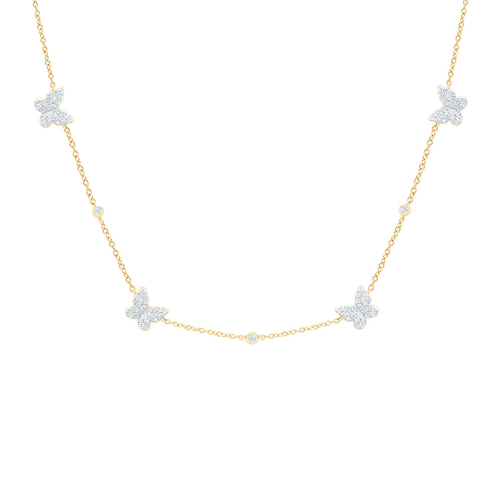 10k Gold 1/2 CTW-Natural Diamond Fashion Butterfly Necklace (18 Inch )