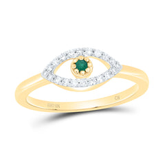 10k Gold 1/8 CTW-Natural Diamond 1.8MM-Rd-Em Natural Gemstone Evil Eye Ring