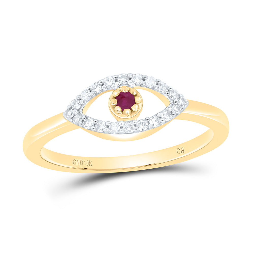 10k Gold 1/8 CTW-Natural Diamond 1.8MM-Rd-Ru Natural Gemstone Evil Eye Ring